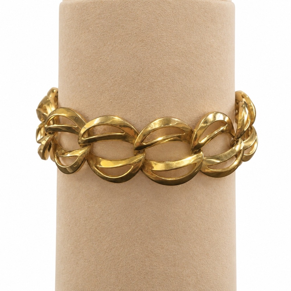 Napier Bracelet Womens 8" Gold Tone Vtg Chunky Open Crescent Link Statement